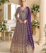 Purple embroidered georgette free size stitched anarkali suit