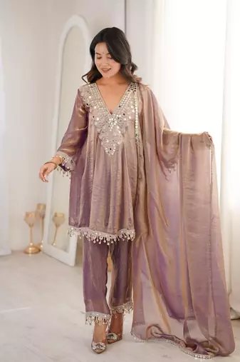 Purple mirror work suit