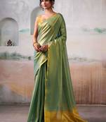 Green silk blend saree with golden border