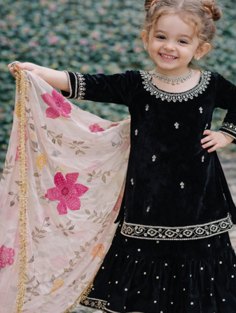 Velvet haevy embroidery sequence black readymade salwar suit