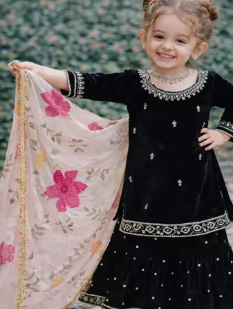 Velvet haevy embroidery sequence black readymade salwar suit