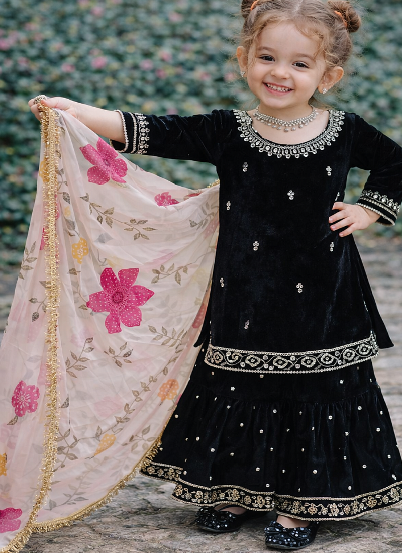 Velvet haevy embroidery sequence black readymade salwar suit