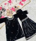 Velvet haevy embroidery sequence black readymade salwar suit