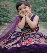 Pure heavy crep print and embroidery  work purple readymade lahnega choli