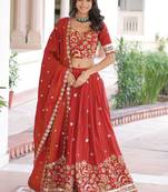 Fabulous Orange Sequins Silk Engagement Wear Lehenga Choli