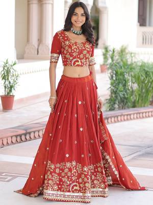 Fabulous Orange Sequins Silk Engagement Wear Lehenga Choli 5