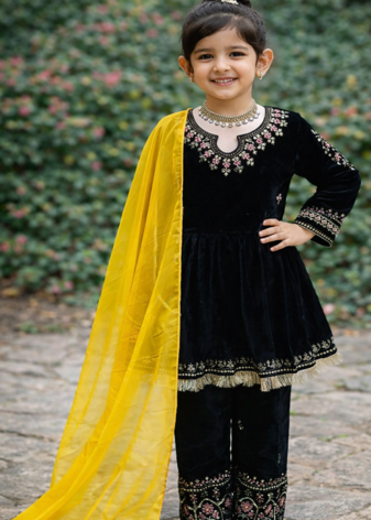 Heavy velvet  embroidery sequence work black readymade salwar suit