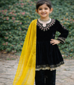 Heavy velvet  embroidery sequence work black readymade salwar suit