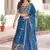 Attractive Teal Blue Thread Embroidered Silk Wedding Lehenga Choli