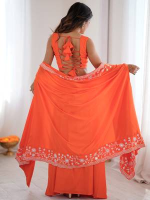 Beautiful Orange Crepe Designer Lehenga Choli With Sequins Shrug 6