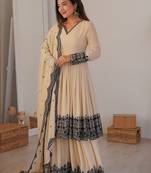 Attractive White Thread Work Georgette Festival Wear Palazzo Suit
