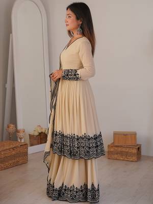 Attractive White Thread Work Georgette Festival Wear Palazzo Suit 4