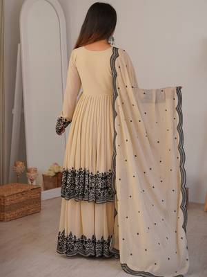 Attractive White Thread Work Georgette Festival Wear Palazzo Suit 5