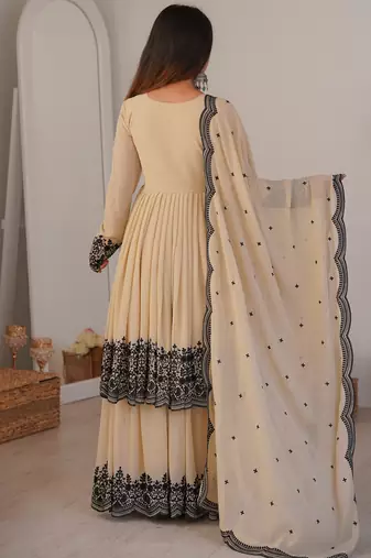 Attractive White Thread Work Georgette Festival Wear Palazzo Suit