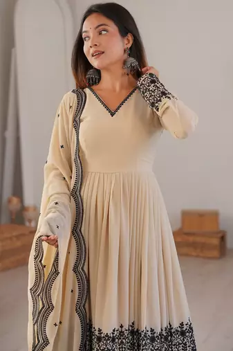 Attractive White Thread Work Georgette Festival Wear Palazzo Suit