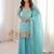 Gorgeous Sky Blue Zari Embroidered Silk Festival Wear Sharara Suit
