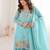 Gorgeous Sky Blue Zari Embroidered Silk Festival Wear Sharara Suit