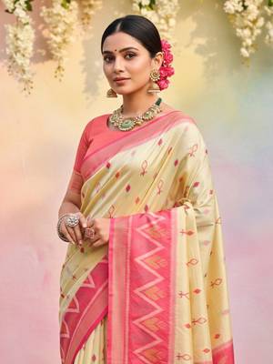 cream soft silk blend saree for women  elegant & party wear saree 3