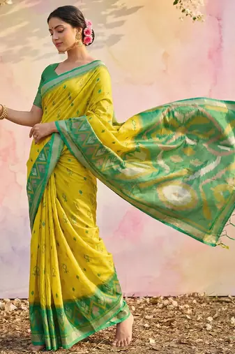 yellow soft silk blend saree for women  elegant & party wear saree