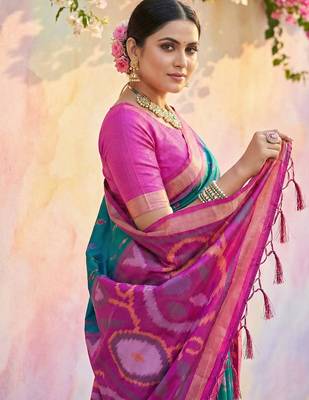 sea green soft silk blend saree for women  elegant & party wear saree 3