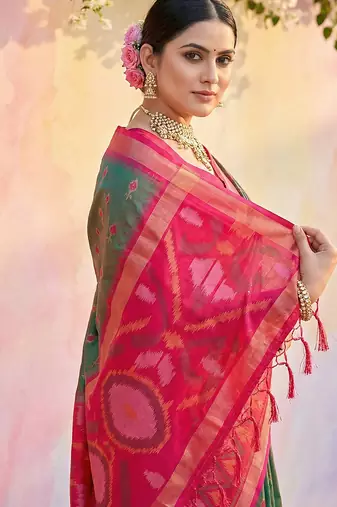 green soft silk blend saree for women  elegant & party wear saree