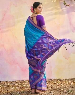 blue soft silk blend saree for women  elegant & party wear saree 2