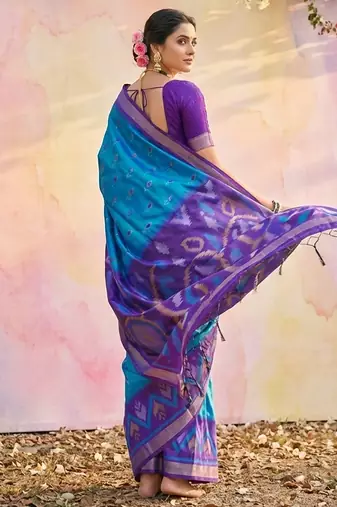 blue soft silk blend saree for women  elegant & party wear saree