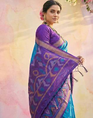 blue soft silk blend saree for women  elegant & party wear saree 3