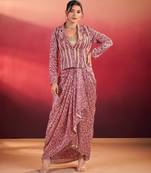 pink tussar silk printed co-ord set with jacket