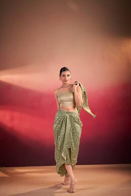 green tussar silk printed co-ord set with jacket 2