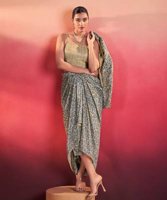 blue printed tussar silk co-ord set 1