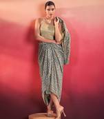blue printed tussar silk co-ord set