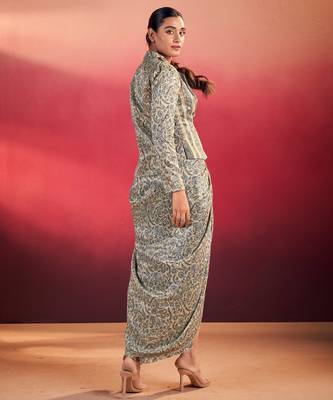 blue printed tussar silk co-ord set 2