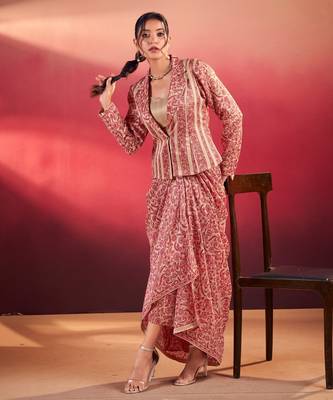 light pink printed tussar silk co-ord set 2