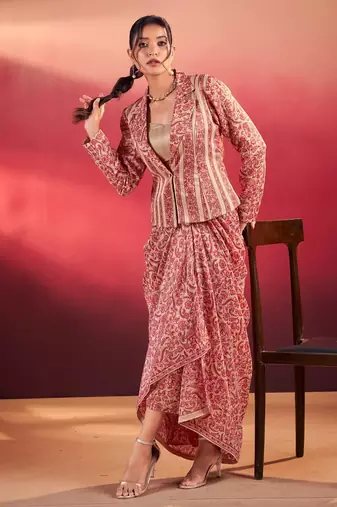 light pink printed tussar silk co-ord set