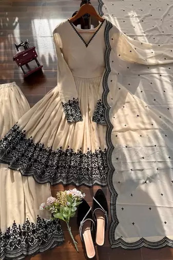 Beige embroidered palazzo set