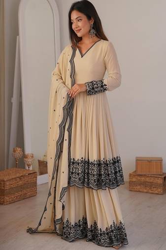 Beige embroidered palazzo set
