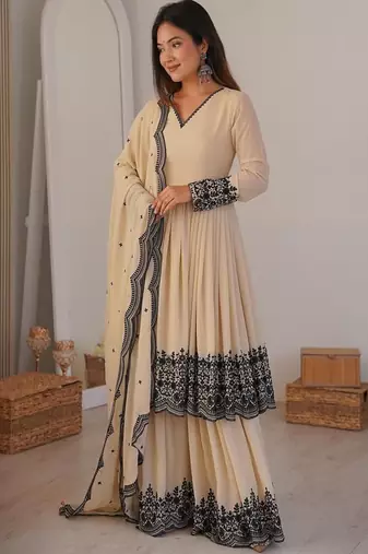 Beige embroidered palazzo set