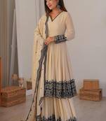 Beige embroidered palazzo set