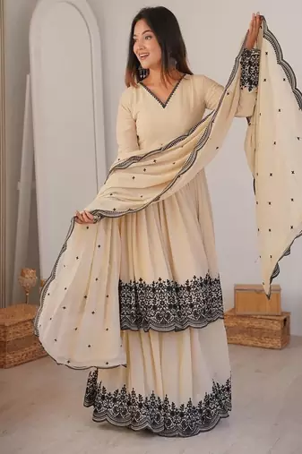 Beige embroidered palazzo set