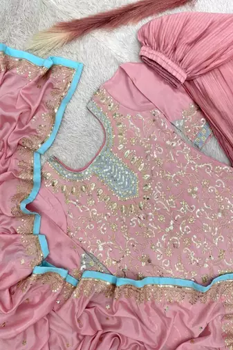Light rose embroidered sharara suit