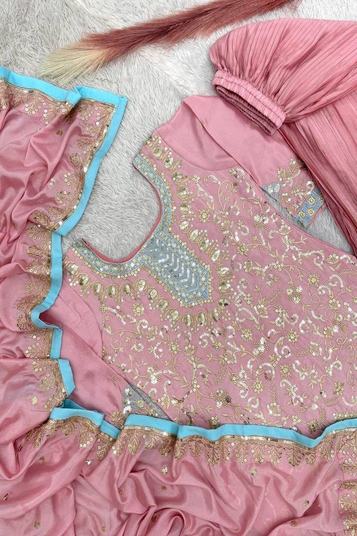 Light rose embroidered sharara suit