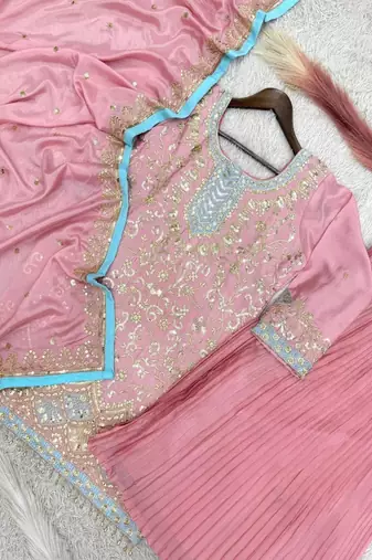 Light rose embroidered sharara suit