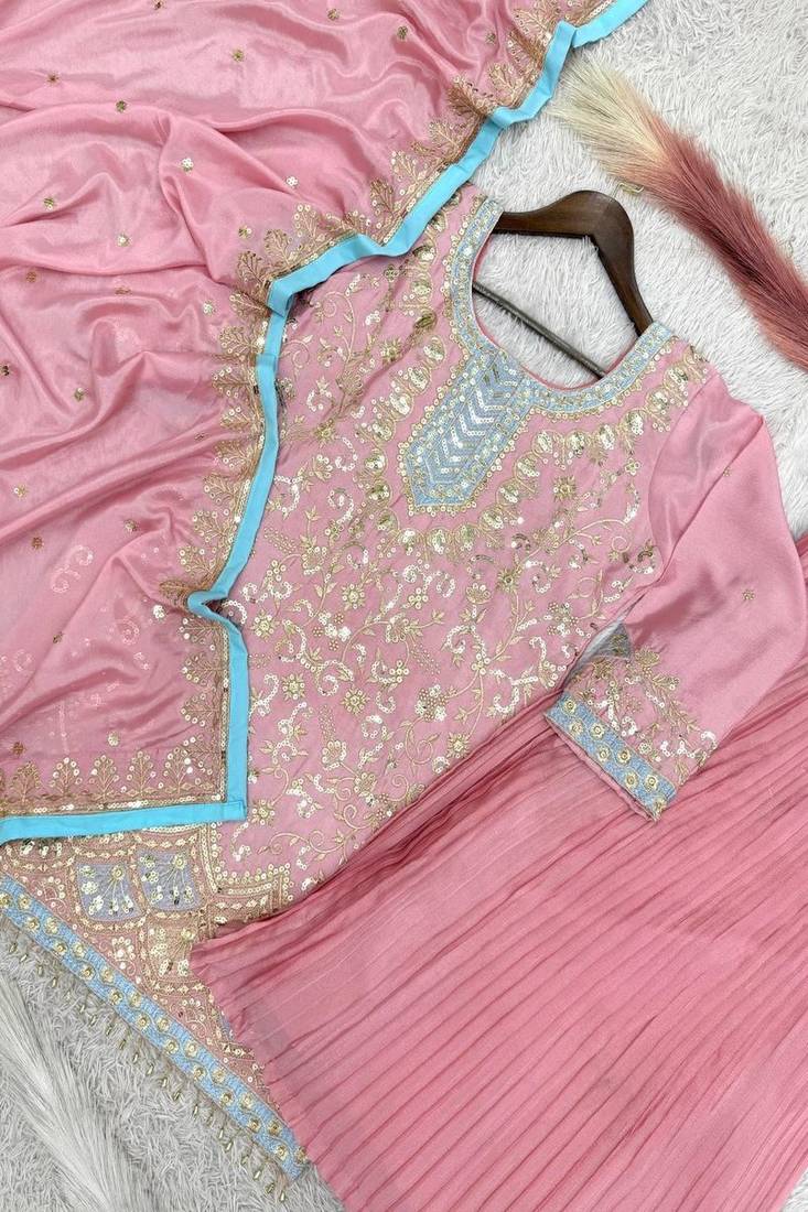 Light rose embroidered sharara suit
