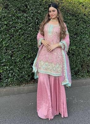 Light rose embroidered sharara suit 1