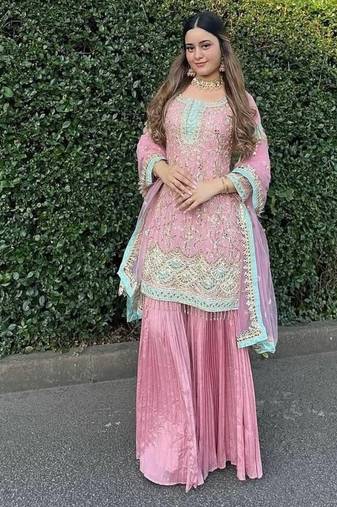 Light rose embroidered sharara suit