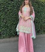 Light rose embroidered sharara suit