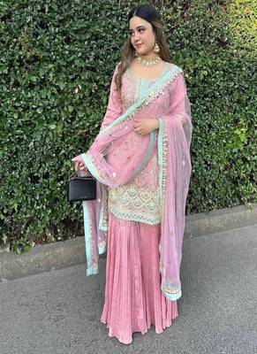 Light rose embroidered sharara suit 4