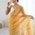 light mustard chiffon crush saree with ultra satin blouse – sequins, moti & cut dana work designer party wear saree