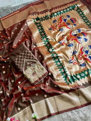 brown color paithani art silk saree  2
